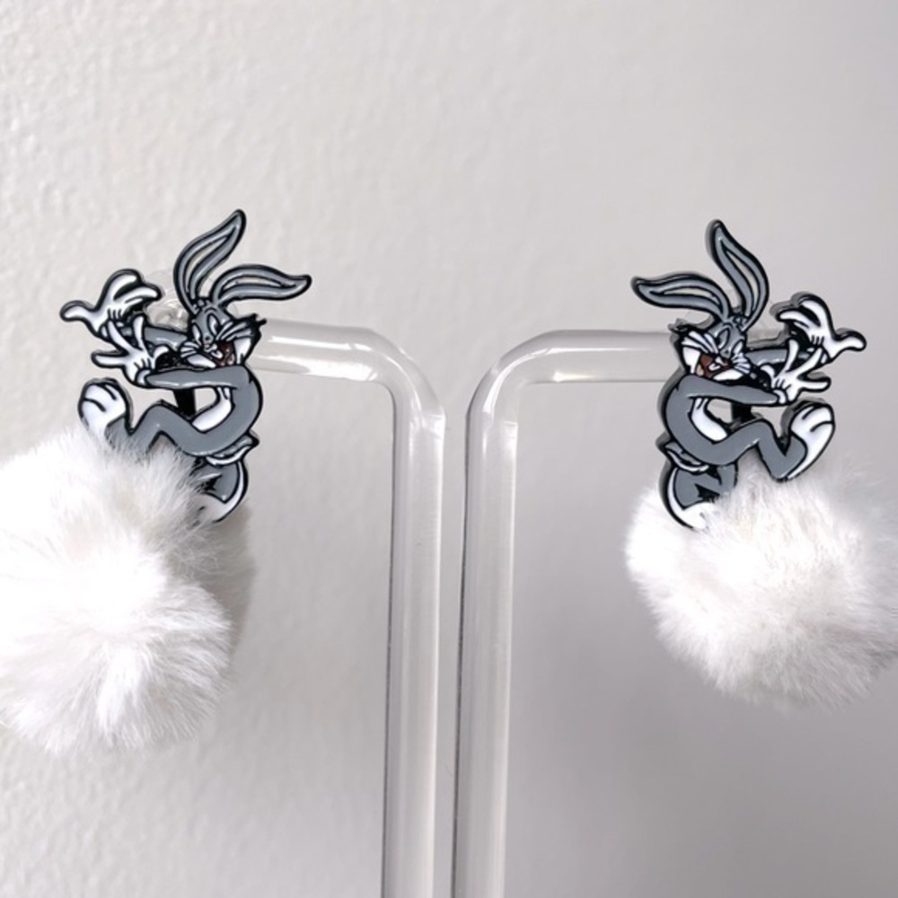 Bugs Bunny w White Pom Pom Earrings | Looney Tunes | New | Price Is Firm
